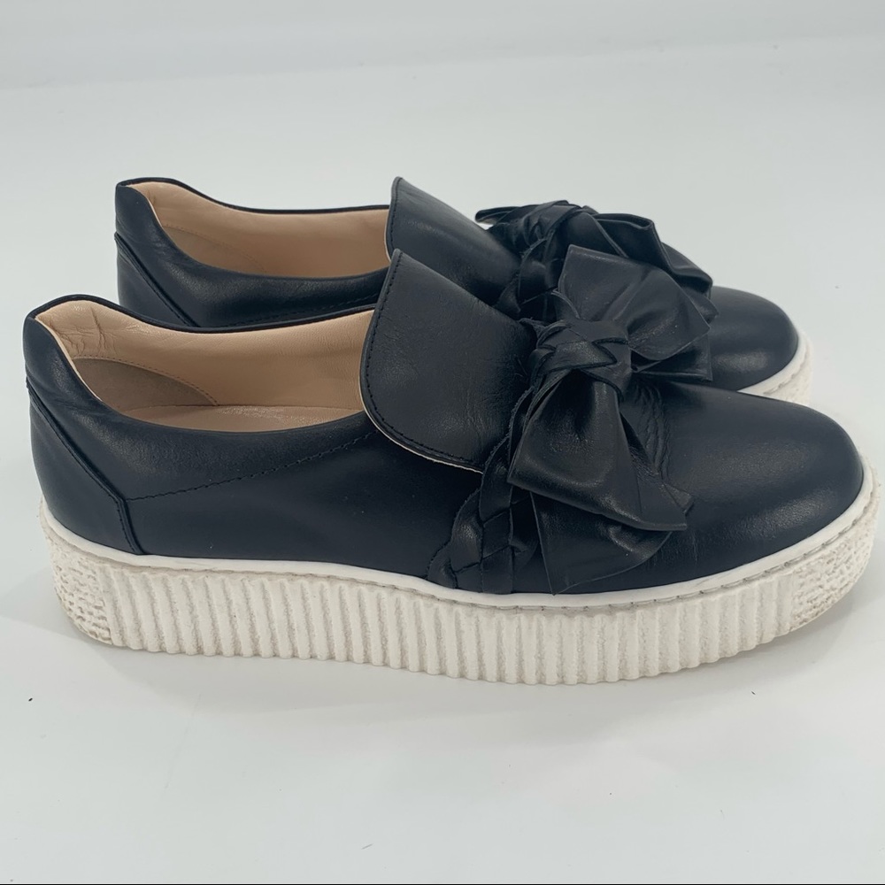 Angeli Fashion Braid Bow Leather Platform Sneakers
